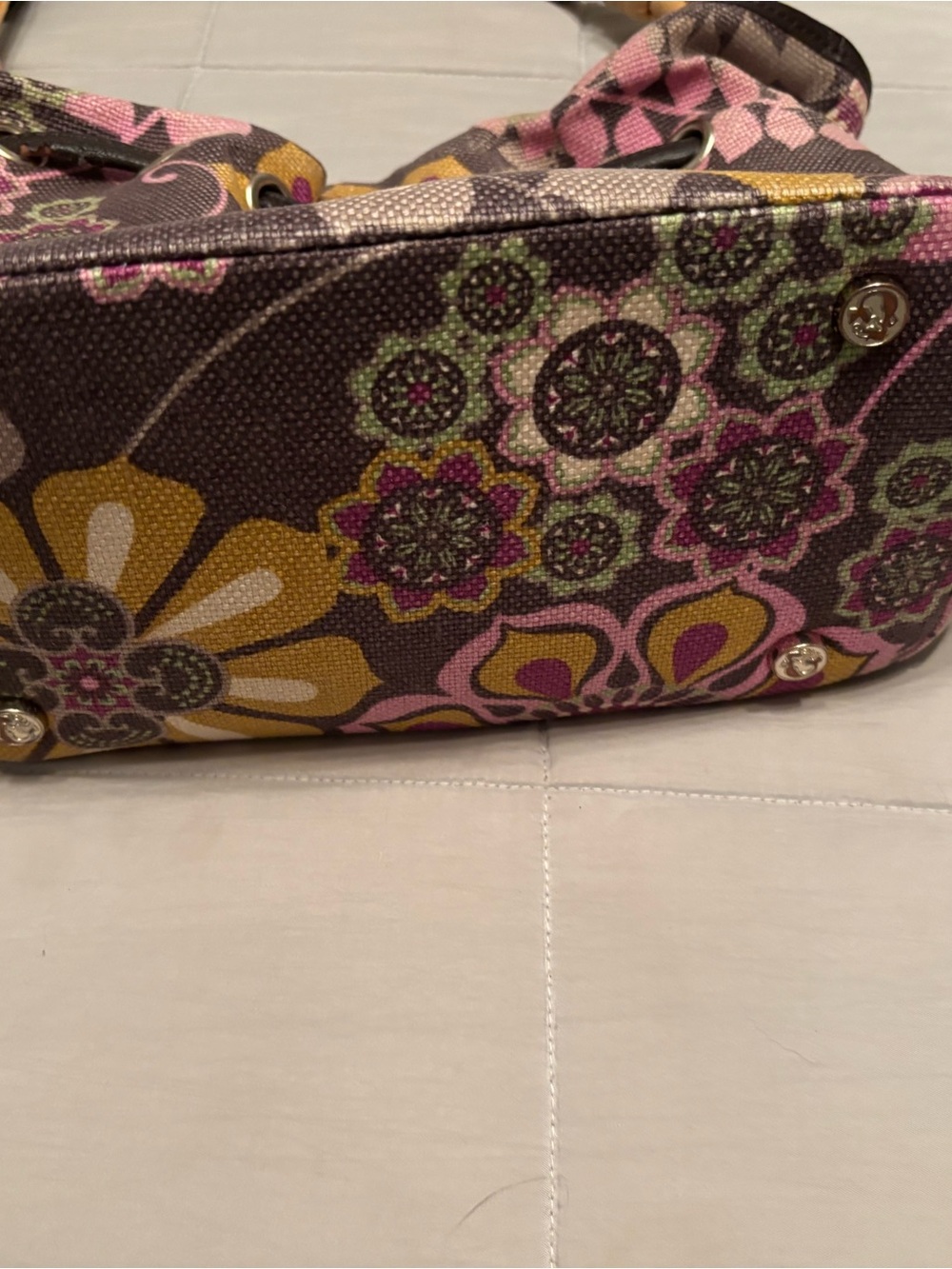 Spartina 449 Floral Canvas Shoulder Bag in Pink, Yellow & Brown - Picture 4 of 10